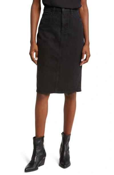 Shop Paige Siren Denim Midi Skirt In Pitch Dark