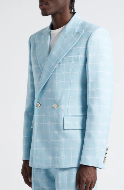 Shop Casablanca Double Breasted Sports Jacquard Sport Coat In Corydalis Blue