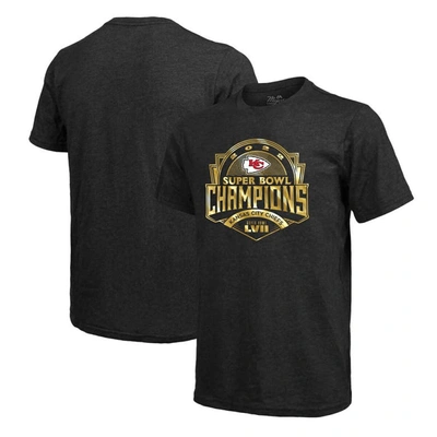 Shop Majestic Threads Black Kansas City Chiefs Super Bowl Lvii Champions Luxe Foil Tri-blend T-shirt