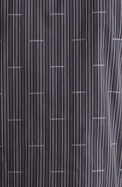 Shop Givenchy Logo Stripe Boxy Cotton Button-up Shirt In Black/ Grey