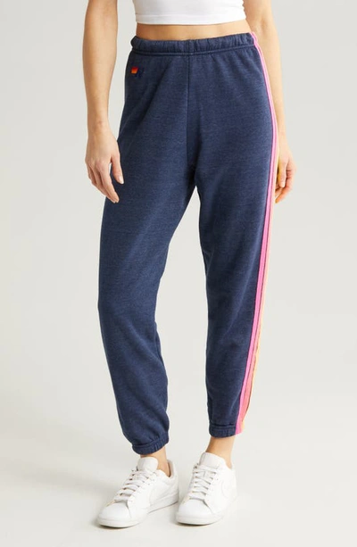 Shop Aviator Nation Stripe Sweatpants In Heather Navy Neon