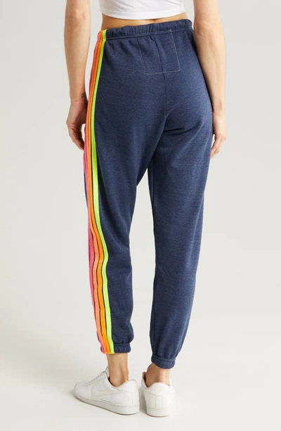 Shop Aviator Nation Stripe Sweatpants In Heather Navy Neon