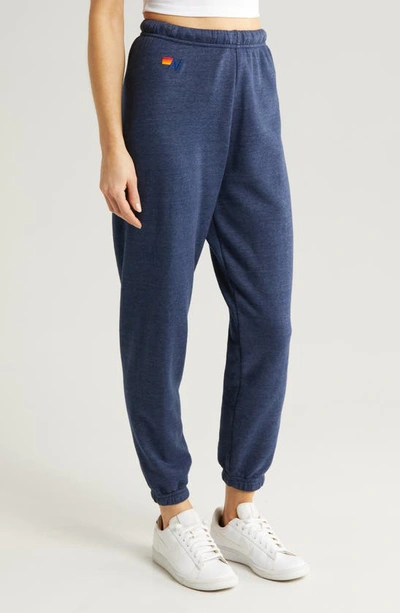 Aviator Nation Rainbow Stripe Sweatpants In Heather Navy Neon