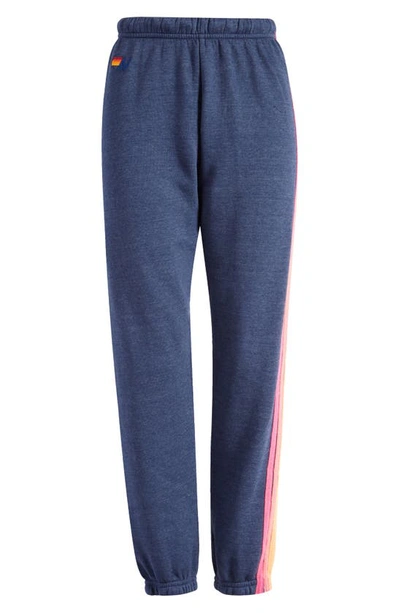 Aviator Nation Rainbow Stripe Sweatpants In Heather Navy Neon