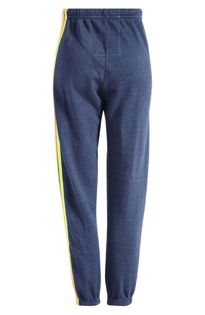 Aviator Nation Rainbow Stripe Sweatpants In Heather Navy Neon