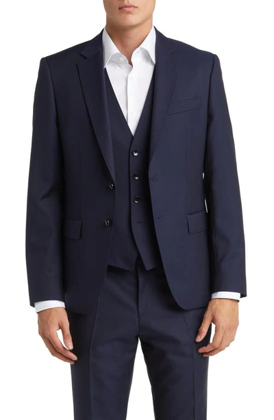 Shop Hugo Boss Huge Wool 3-piece Suit In Dark Blue