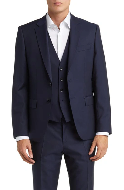 Shop Hugo Boss Boss Huge Wool 3-piece Suit In Dark Blue