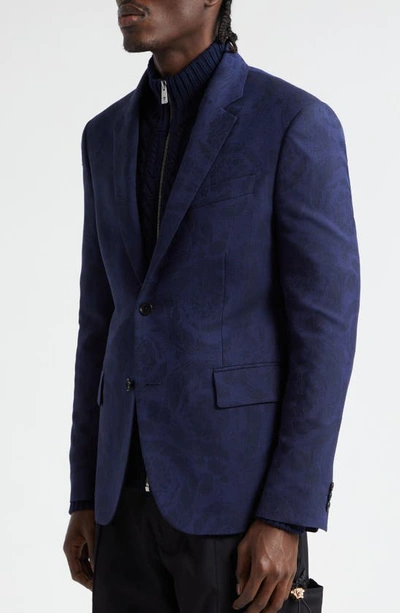 Shop Versace Barocco Jacquard Sport Coat In Navy Blue
