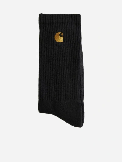 Shop Carhartt Logo Cotton-blend Socks In Black,gold