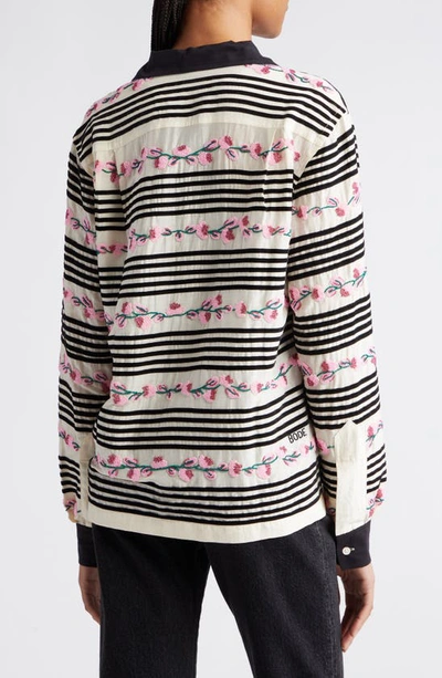 Shop Bode Cherry Blossom Beaded Stripe Cotton & Silk Camp Shirt In Cream White