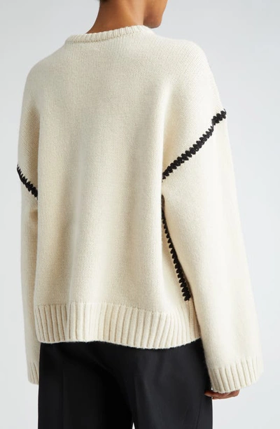 Shop Totême Shell Stitch Trim Wool, Cashmere & Cotton Sweater In Snow