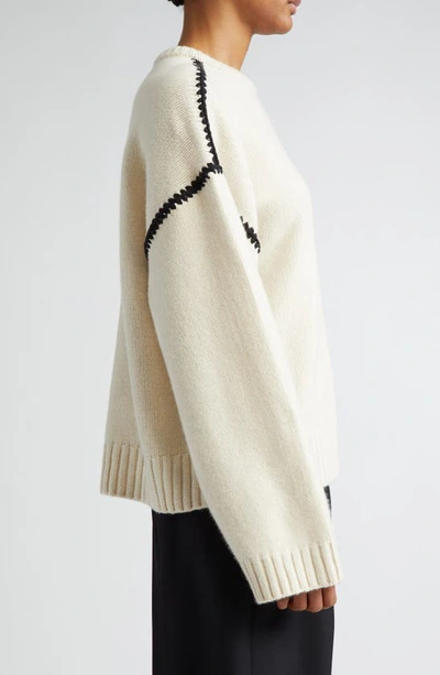 Shop Totême Toteme Shell Stitch Trim Wool, Cashmere & Cotton Sweater In Snow