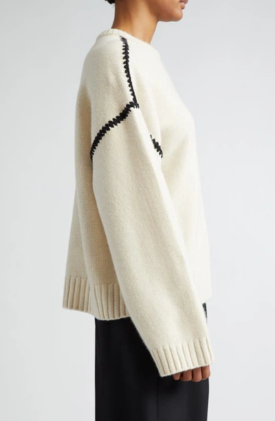 Shop Totême Shell Stitch Trim Wool, Cashmere & Cotton Sweater In Snow