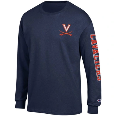 Shop Champion Navy Virginia Cavaliers Team Stack Long Sleeve T-shirt