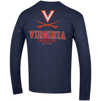 Shop Champion Navy Virginia Cavaliers Team Stack Long Sleeve T-shirt