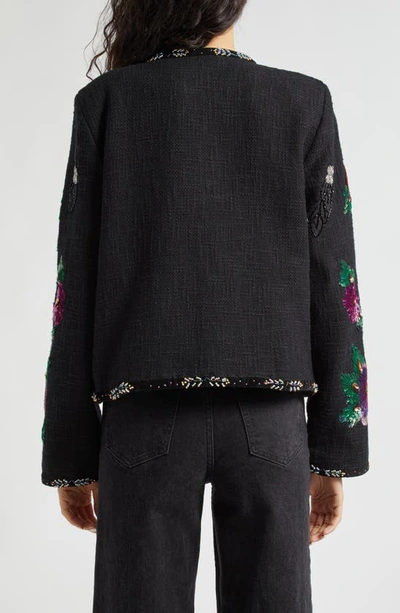 Shop Sea Bethany Floral Embellished Tweed Jacket In Black Multi