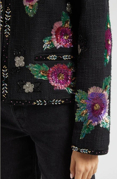 Shop Sea Bethany Floral Embellished Tweed Jacket In Black Multi