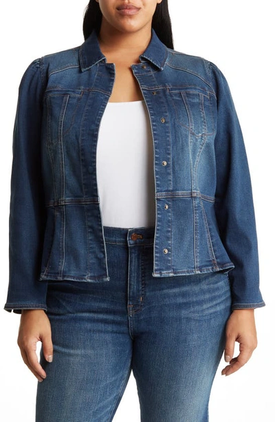 Shop Wit & Wisdom Peplum Denim Jacket In Blue