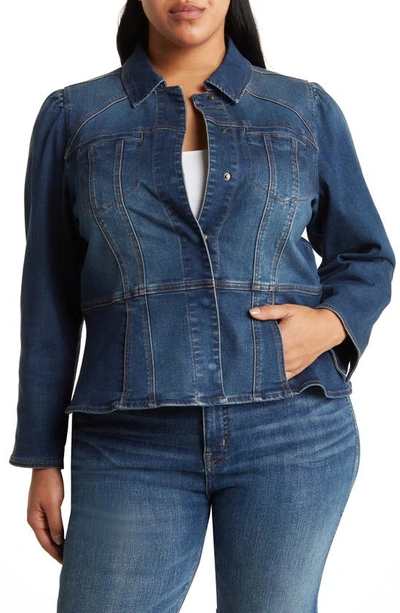 Shop Wit & Wisdom Peplum Denim Jacket In Blue