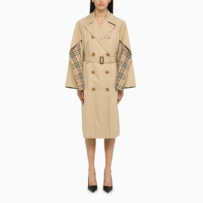 Shop Burberry Honey Double-breasted Trench Coat In Beige