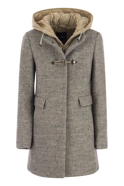 Shop Fay Toggle - Wool-blend Coat With Hood In Melange Grey