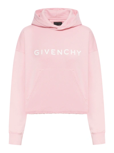 Shop Givenchy Archetype Short Hooded Sweatshirt In Brushed Fabric In Pink & Purple