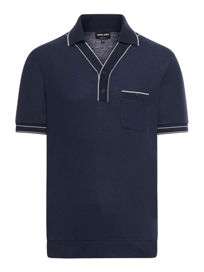 Shop Giorgio Armani Polo Shirt With Contrasting Profiles In Blue