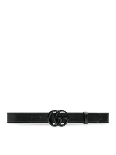 Shop Gucci Thin Gg Marmont Belt In Black
