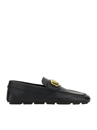 Shop Valentino Vlogo Signature Driver Moccasin In Grained Leather In Black