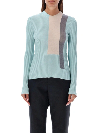 Shop Fendi Color Blocked Knitted Top In Azzurro