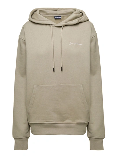 Shop Jacquemus Beige Hoodie With Contrasting Logo Print In Cotton Man
