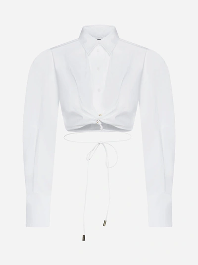 Shop Jacquemus Plidao Cotton Cropped Shirt In Bianco