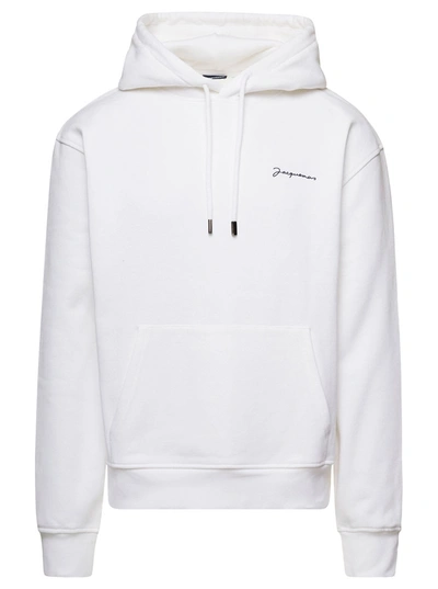 Shop Jacquemus White Hoodie With Contrasting Logo Embroidery In Cotton Woman In Bianco