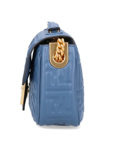 Shop Fendi Baguette Chain Midi Shoulder Bag In Blu