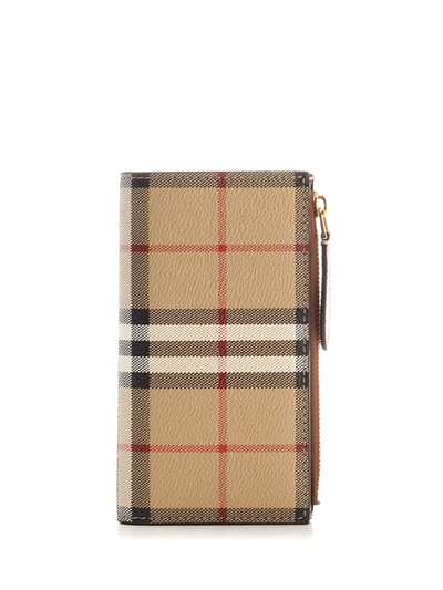Shop Burberry Archive Check Wallet In Beige