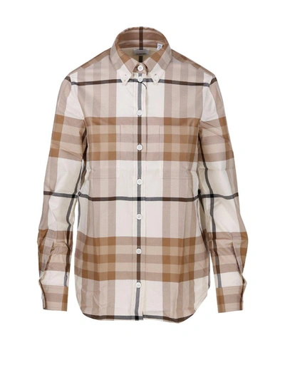Shop Burberry Checked Long-sleeved Shirt In Bianco E Beige