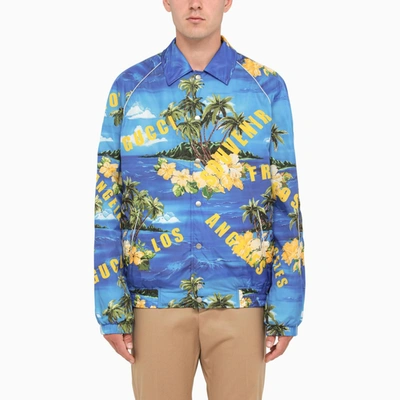 Shop Gucci Blue Bomber Jacket With Tropical Print