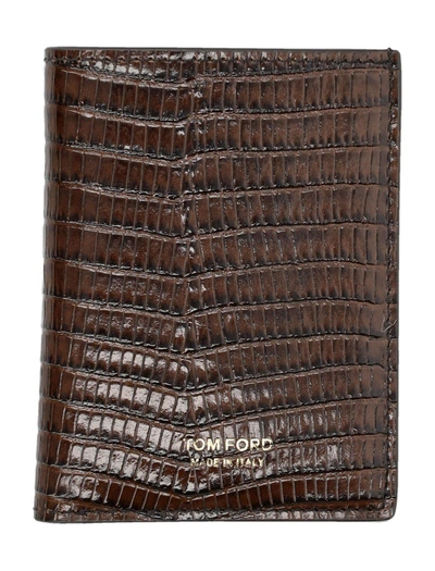 Shop Tom Ford Embossed Bi-fold Wallet In Brown