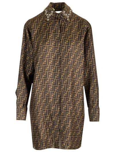 Shop Fendi Brown Twill Shirt Dress In Default Title