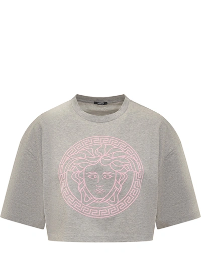 Shop Versace T-shirt In Grigio Melange-pale Pink