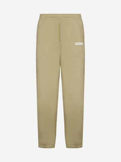 Shop Jacquemus Logo Cotton Jogging Trousers In Marrone
