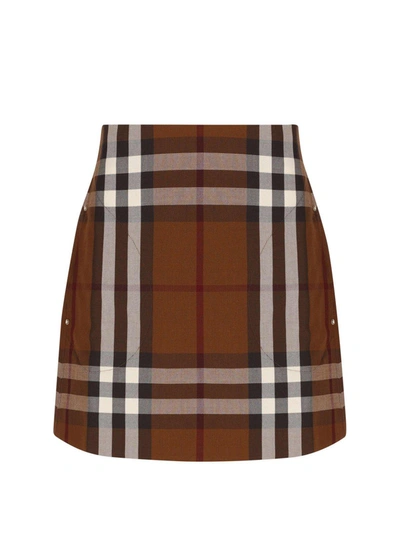 Shop Burberry Check Jacquard Mini Skirt In Marrone