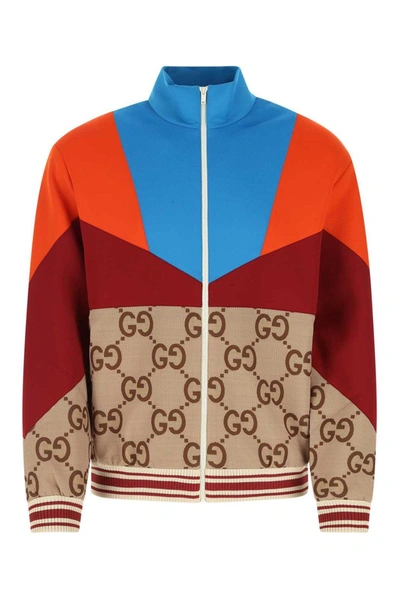 Shop Gucci Color-block Zipped Long-sleeved Jacket In Multicolor