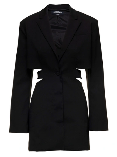 Shop Jacquemus Le Robe Bari Black Blazer Mini Dress With Cut-out Detail In Wool Woman In Nero