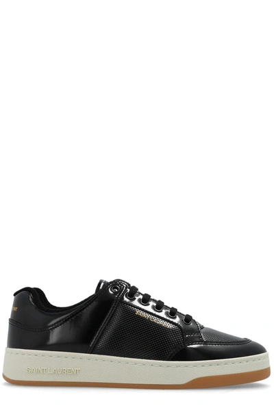 Shop Saint Laurent Logo Printed Lace-up Sneakers In Nero