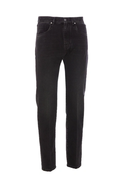 Shop Fendi Logo Patch Straight-leg Jeans In Nero