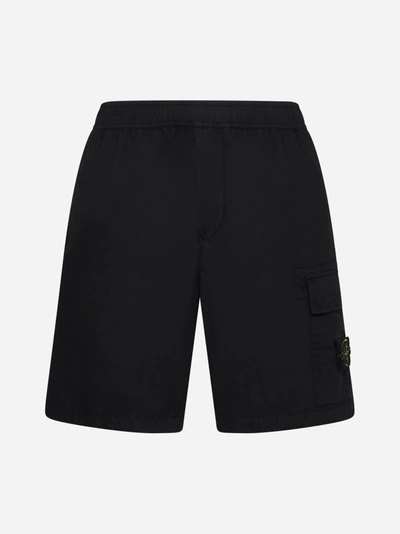 Shop Stone Island Comfort-fit Cotton Shorts In Nero
