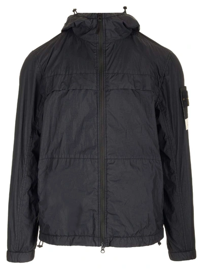 Shop Stone Island Black Crinkle Jacket In Navy Blu