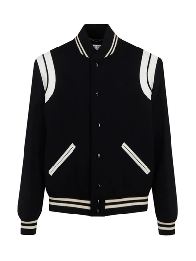 Shop Saint Laurent Teddy College Jacket In Noir Blanc