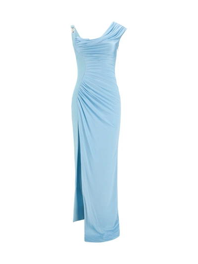 Shop Versace Long Dress In Pale Blue